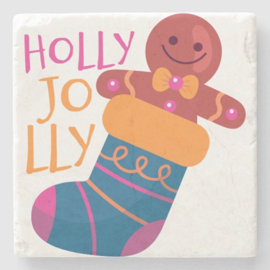 Holly Jolly Stocking Stenen Onderzetter (Voorkant)
