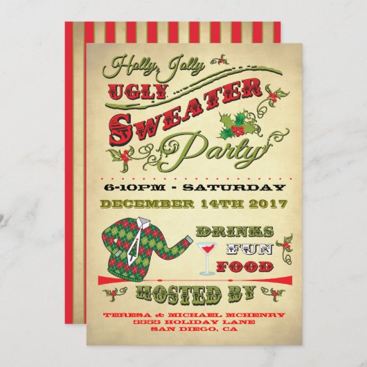 Holly Jolly Ugly Sweater Fête Invitation (Devant / Derrière)