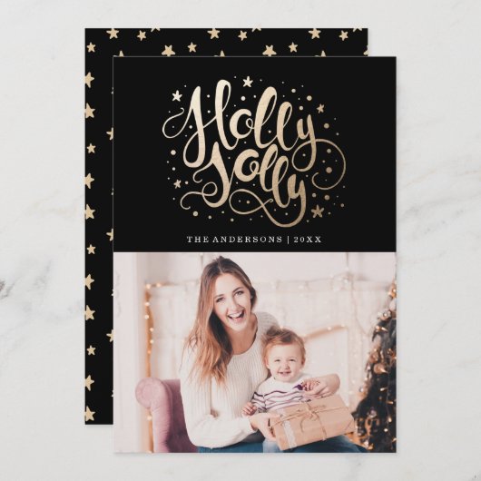 Holly Jolly | Vakantieknopkaart Feestdagenkaart (Voorkant / Achterkant)