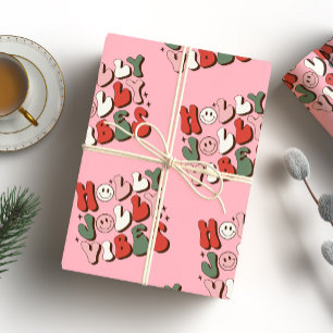 Holly Jolly Vibes Groovy Kerstmis Cadeaupapier