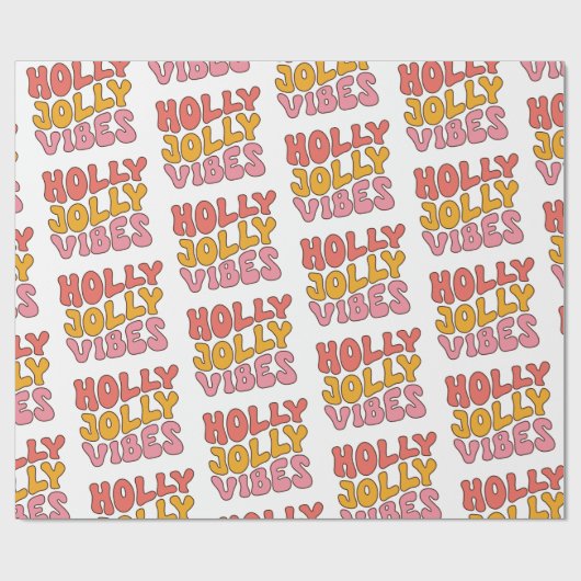 Holly Jolly Vibes Groovy Retro Kerstmis Cadeaupapier (Vlak)