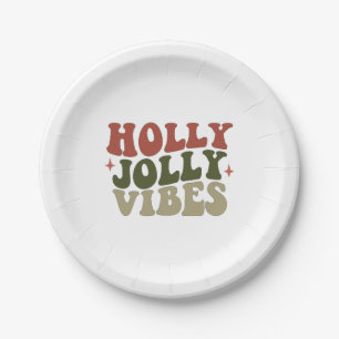 Holly Jolly Vibes Retro 1960 kerstavond Papieren Bordje