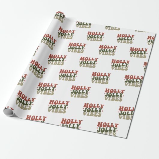 Holly Jolly Vibes Retro 1960 kerstcadeau Cadeaupapier (Uitgerold)