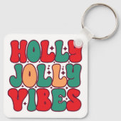 Holly Jolly Vibes Retro Groovy Kerst Feestdagen Sleutelhanger (Achterkant)