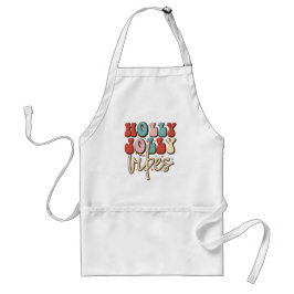 Holly Jolly Vibes Retro Groovy Kerst Feestdagen Standaard Schort