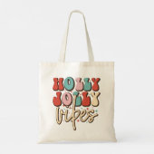 Holly Jolly Vibes Retro Groovy Kerst Feestdagen Tote Bag (Achterkant)
