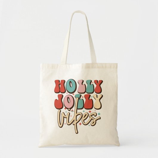 Holly Jolly Vibes Retro Groovy Kerst Feestdagen Tote Bag (Voorkant)