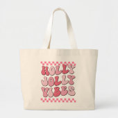 Holly Jolly vibes, Retro Kerst Lange Mouw Grote Tote Bag (Voorkant)