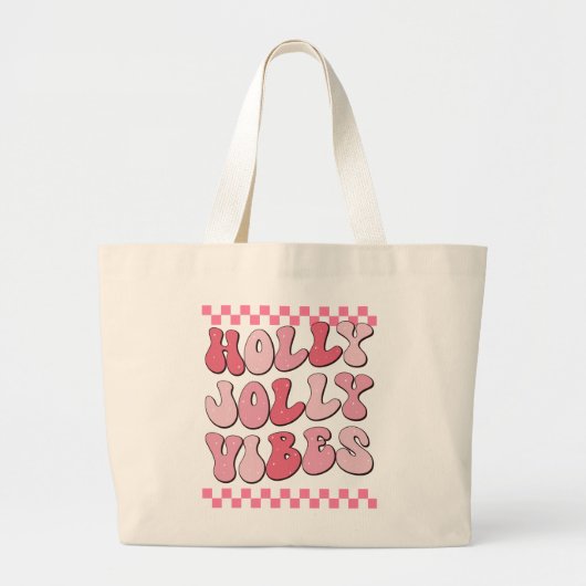 Holly Jolly vibes, Retro Kerst Lange Mouw Grote Tote Bag (Voorkant)