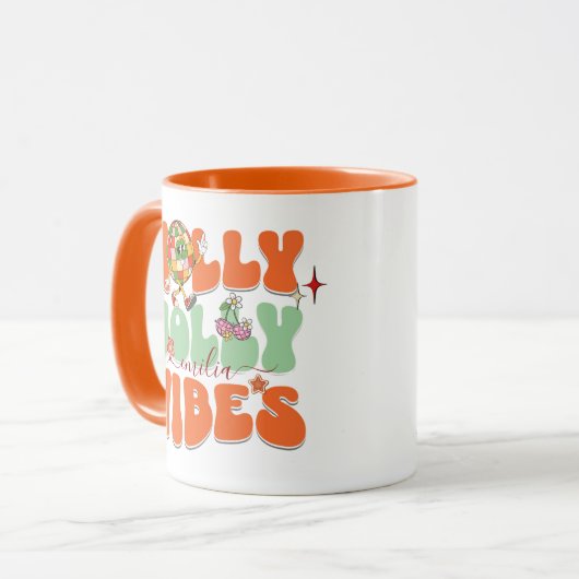 Holly Jolly Vibes Retro Oranje Kerstnaam Mok (Voorkant links)