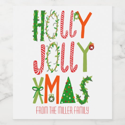HOLLY JOLLY XMAS Holiday Kerstmis CUSTOM Wijn Etiket (Enkel label)
