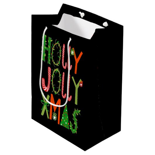 HOLLY JOLLY XMAS Sweet Feestdagen Kerstmis Medium Cadeauzakje (Voorkant Gekanteld)