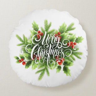 Holly Joyeux Noël Coussin Rond