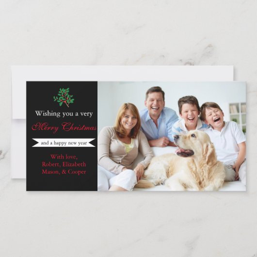 Holly "Joyeux Noël" Noir - Carte photo (Devant)