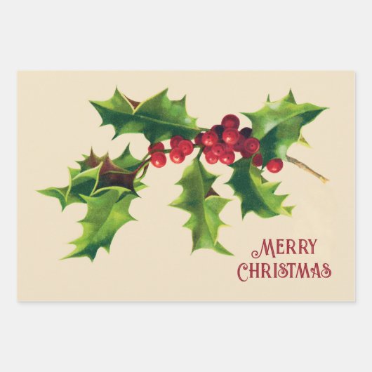  Holly kerstgroet Inpakpapier Vel (Voorkant)