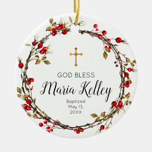 Holly Kerstmas Personalized Girl Baptism Ornament (Voorkant)