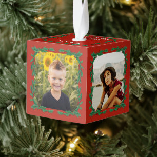 Holly Krans Ingelijste Kubus Foto Ornament