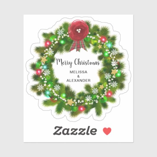 Holly krans tak Merry Kerstmis envelop zegels Sticker (Vel)