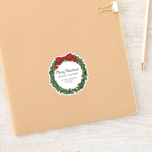 Holly krans tak Merry Kerstmis envelop zegels Sticker