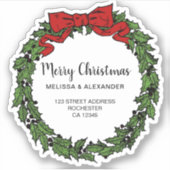 Holly krans tak Merry Kerstmis envelop zegels Sticker (Voorkant)