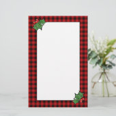 Holly laat bessen klassieke rode buffel plaid briefpapier (Staand voorkant)