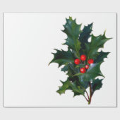  Holly Leaf Berry Kerstfeestdag Cadeaupapier (Vlak)