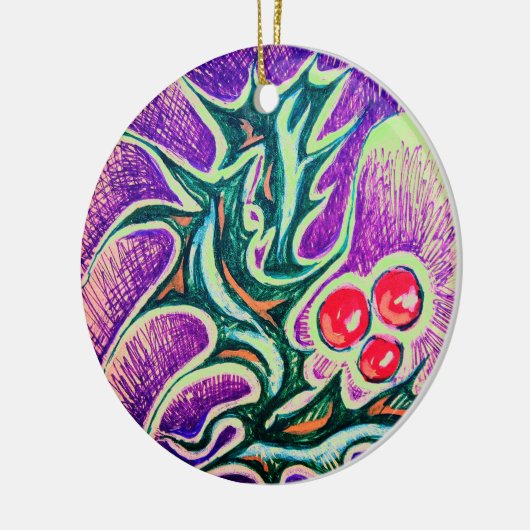 Holly Leaf en Berry Kleurrijk Keramisch Ornament (Links)