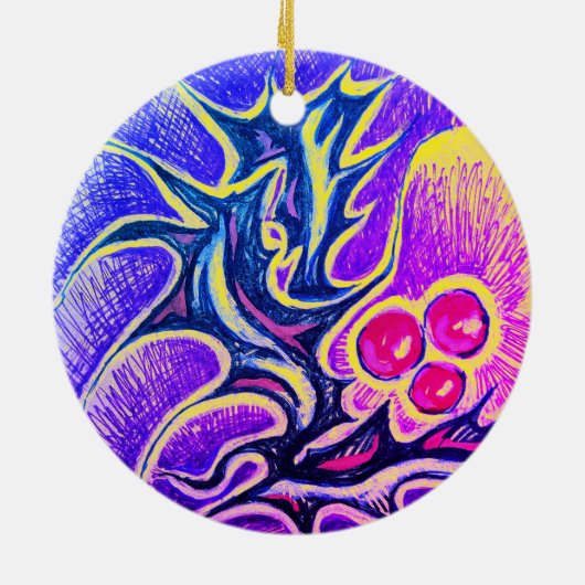 Holly Leaf en Berry Kleurrijk Keramisch Ornament (Achterkant)