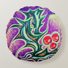 Holly Leaf en Berry Kleurrijk Rond Kussen