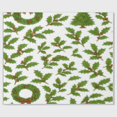 Holly Leaf & Krans Kerstmis Cadeaupapier (Vlak)