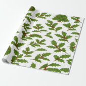 Holly Leaf & Krans Kerstmis Cadeaupapier (Uitgerold)