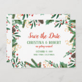 Holly Leaves Berry kerst | Datum opslaan Aankondigingskaart (Voorkant / Achterkant)