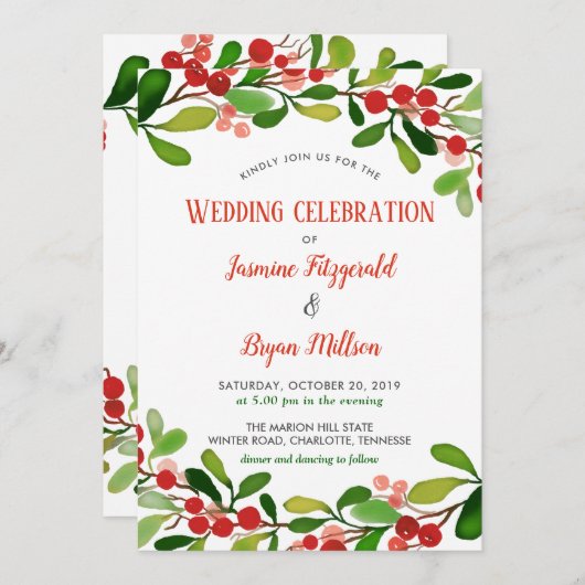 Holly Leaves Berry kerst | Weddenschap Kaart (Voorkant / Achterkant)
