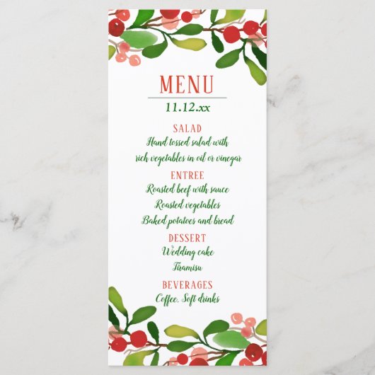 Holly Leaves Bes Kerstmis | Trouwmenu Menu (Voorkant)