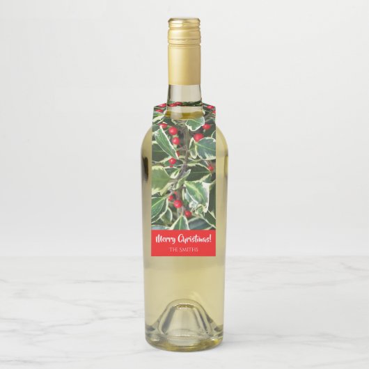 Holly Leaves en Red Berries Holiday Flessenhanger (Op fles)