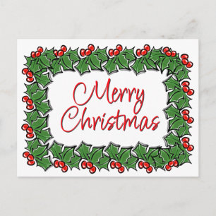 Holly Leaves, Holly berries, Kerstmis Briefkaart