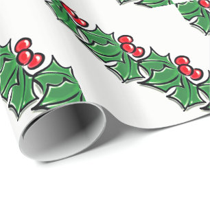 Holly Leaves, Holly berries, Kerstmis Cadeaupapier