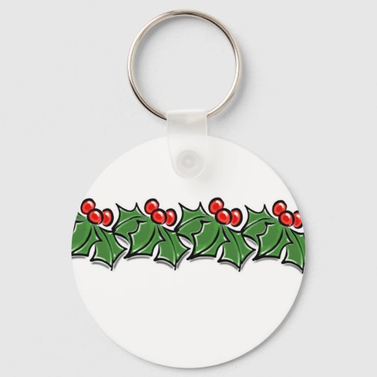 Holly Leaves, Holly berries, Kerstmis Sleutelhanger (Voorkant)