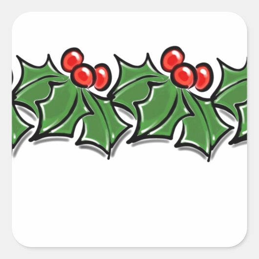 Holly Leaves, Holly berries, Kerstmis Vierkante Sticker (Voorkant)