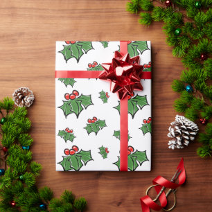 Holly Leaves, Holly berries, prettige vakantie bot Cadeaupapier