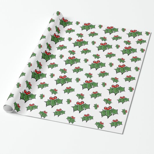 Holly Leaves, Holly berries, prettige vakantie bot Cadeaupapier (Uitgerold)
