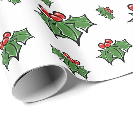 Holly Leaves, Holly berries, prettige vakantie bot Cadeaupapier (Rol Hoek)