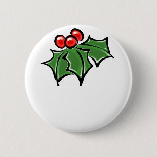 Holly Leaves, Holly berries, prettige vakantie bot Ronde Button 5,7 Cm