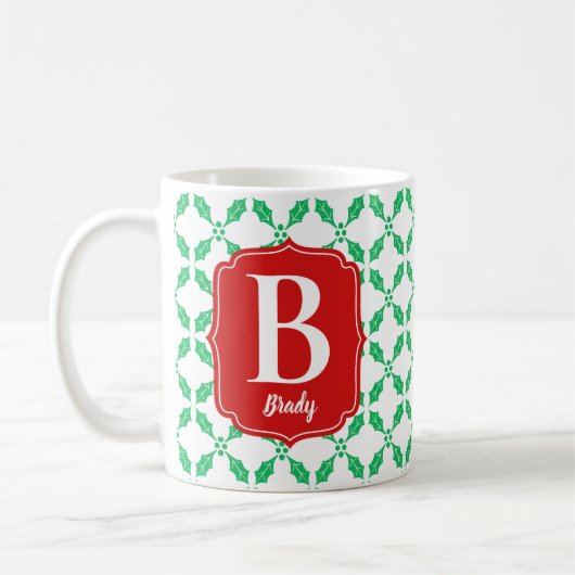 Holly Leaves Pattern Red en Green Holiday Koffiemok (Links)