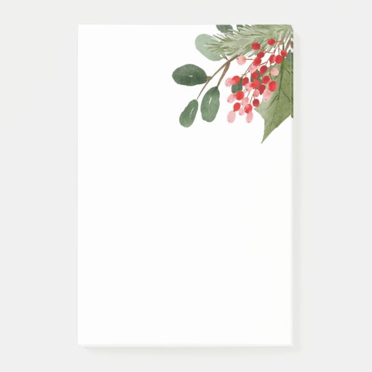 Holly Leaves Red Berry Holiday Waterverf Post-it® Notes (Voorkant)
