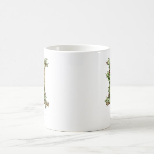 Holly Letter H Personalized Christmas Coffee Mug (Centre)