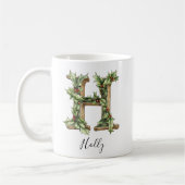 Holly Letter H Personalized Christmas Coffee Mug (Gauche)