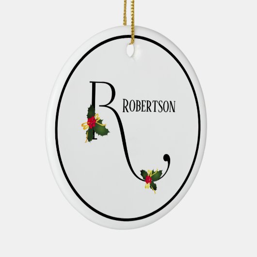 Holly letter R monogram en naam Kerstmis Keramisch Ornament (Rechts)