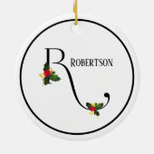 Holly letter R monogram en naam Kerstmis Keramisch Ornament (Achterkant)