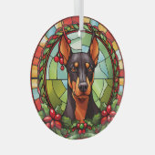 Holly Lijst Doberman Pinscher Hondenkerst Glas Ornament (Voorkant Rechts)